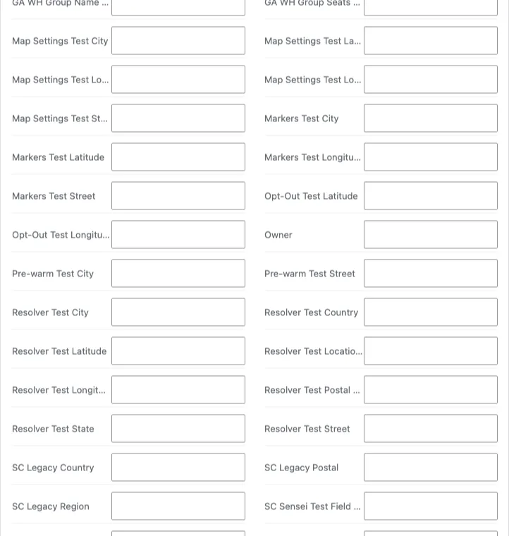 The Fields card in edit mode, showing a grid of editable field inputs with Save Fields and Cancel buttons