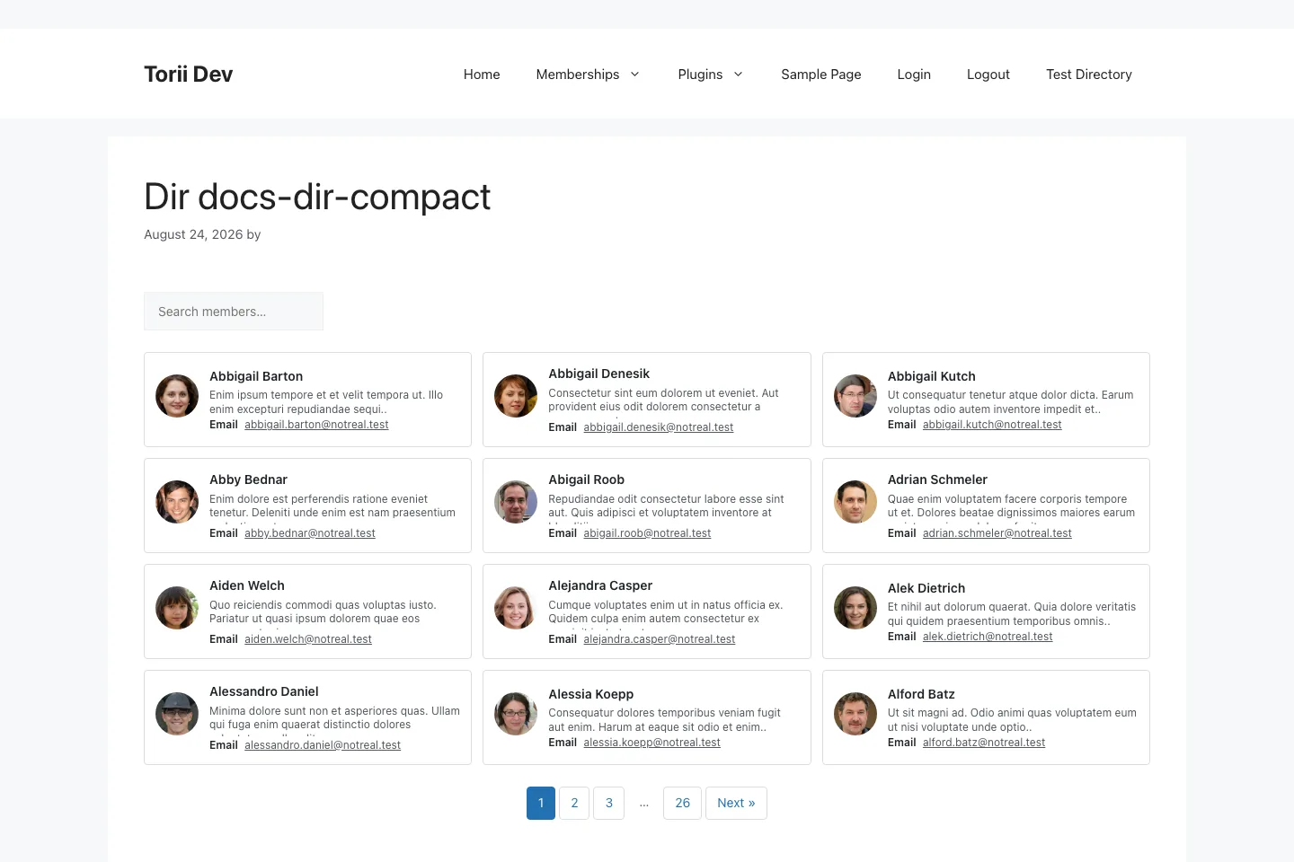The same directory rendered with the compact card style: smaller cards, more per row