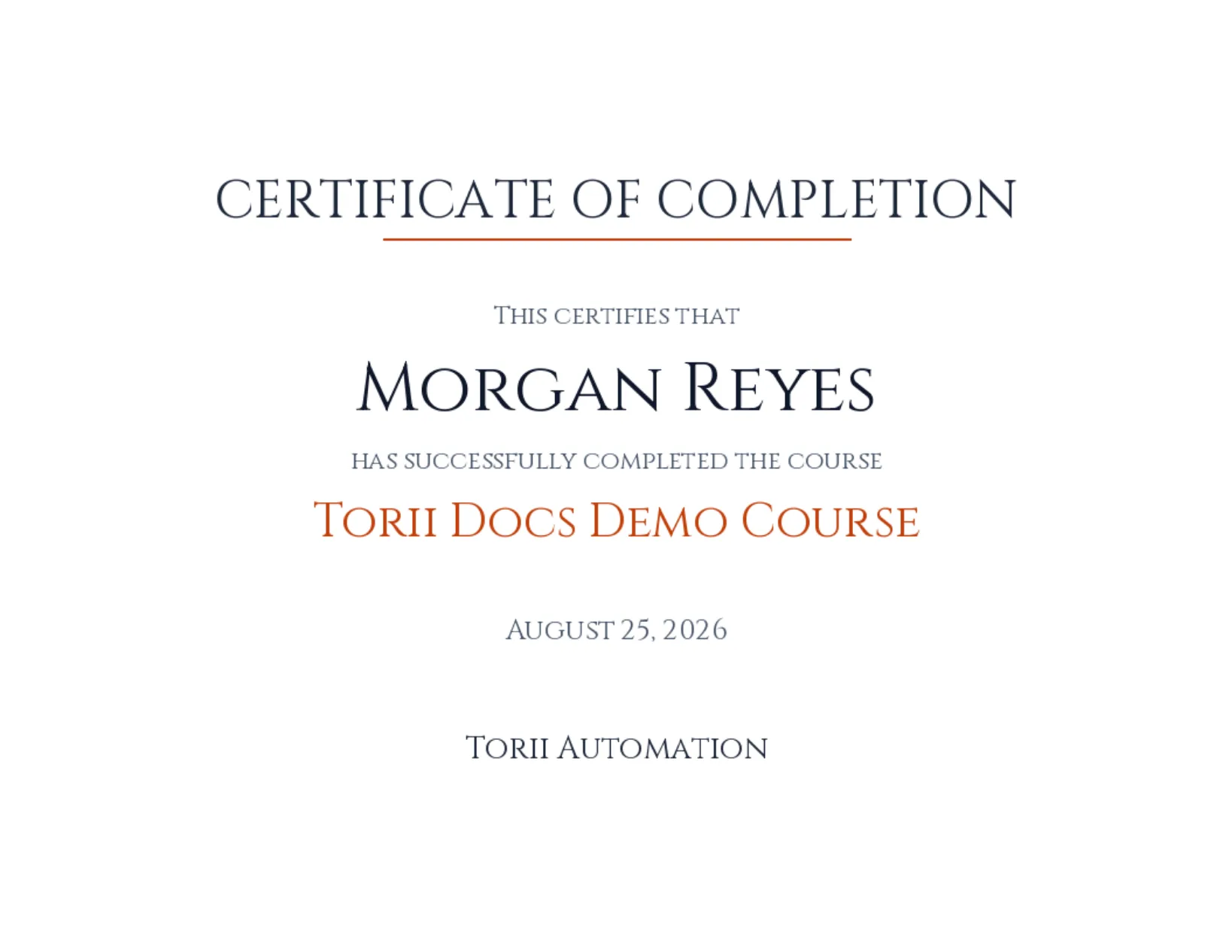 The rendered public certificate page